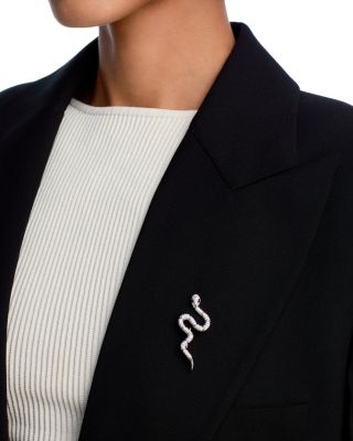 Black & White Diamond Snake Brooch in 14K White Gold, 1.00 tcw