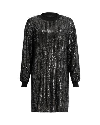 all saints black sequin dress AllSaints Women's Juela Mini Dress, Black, Size: L Pullover Roll neck Midi length Long sleeve Ribbed cuff Sequins Model is 57/175cm and is wearing size Medium RWS certified wool (CU 870616) Solstice Long Sleeve Sequin Mini