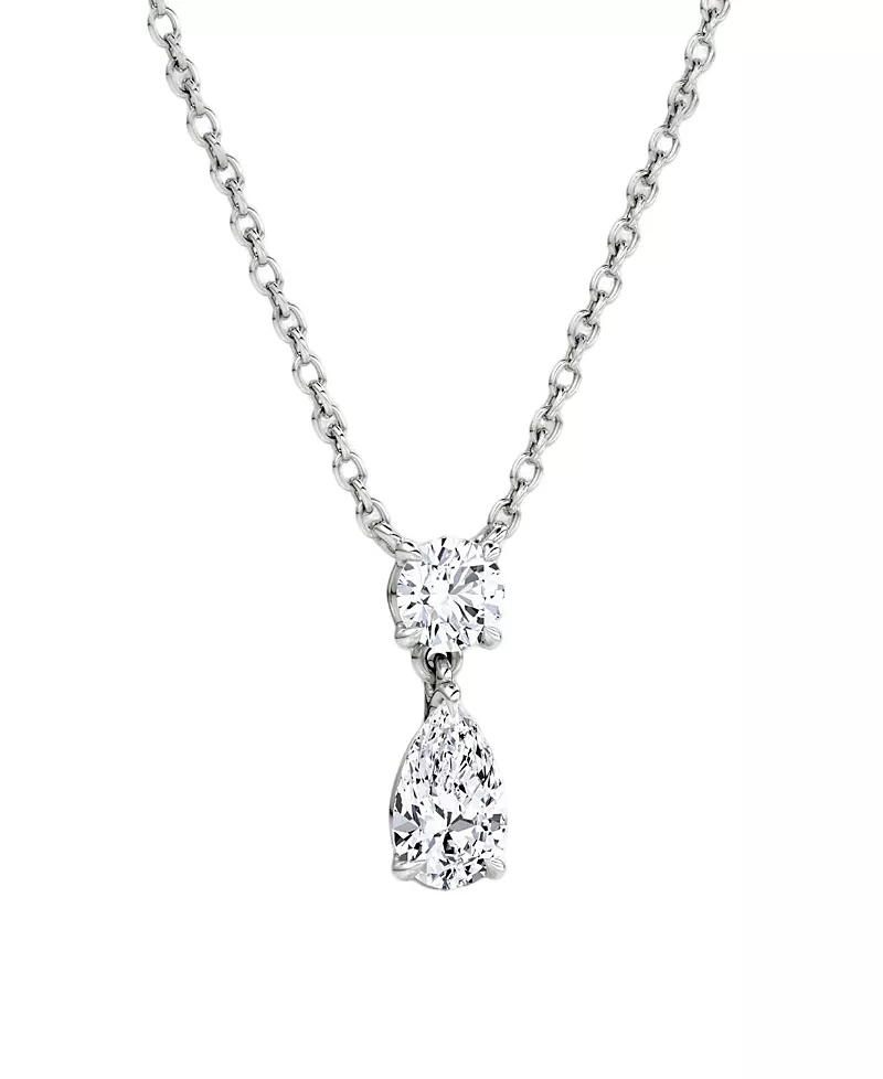 Vrai Signature Duo Drop Necklace in 14K Yellow Gold, .75ctw Round Brilliant & Pear Lab Grown Diamonds