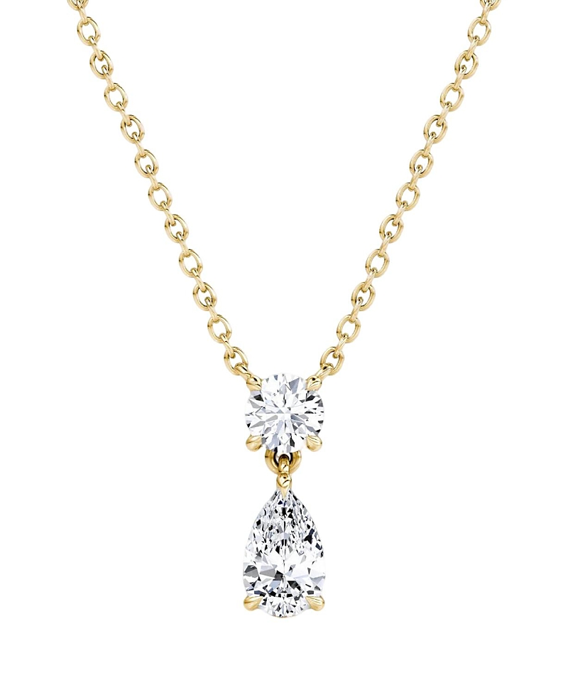 Vrai Signature Duo Drop Necklace in 14K Yellow Gold, .75ctw Round Brilliant & Pear Lab Grown Diamonds · OS