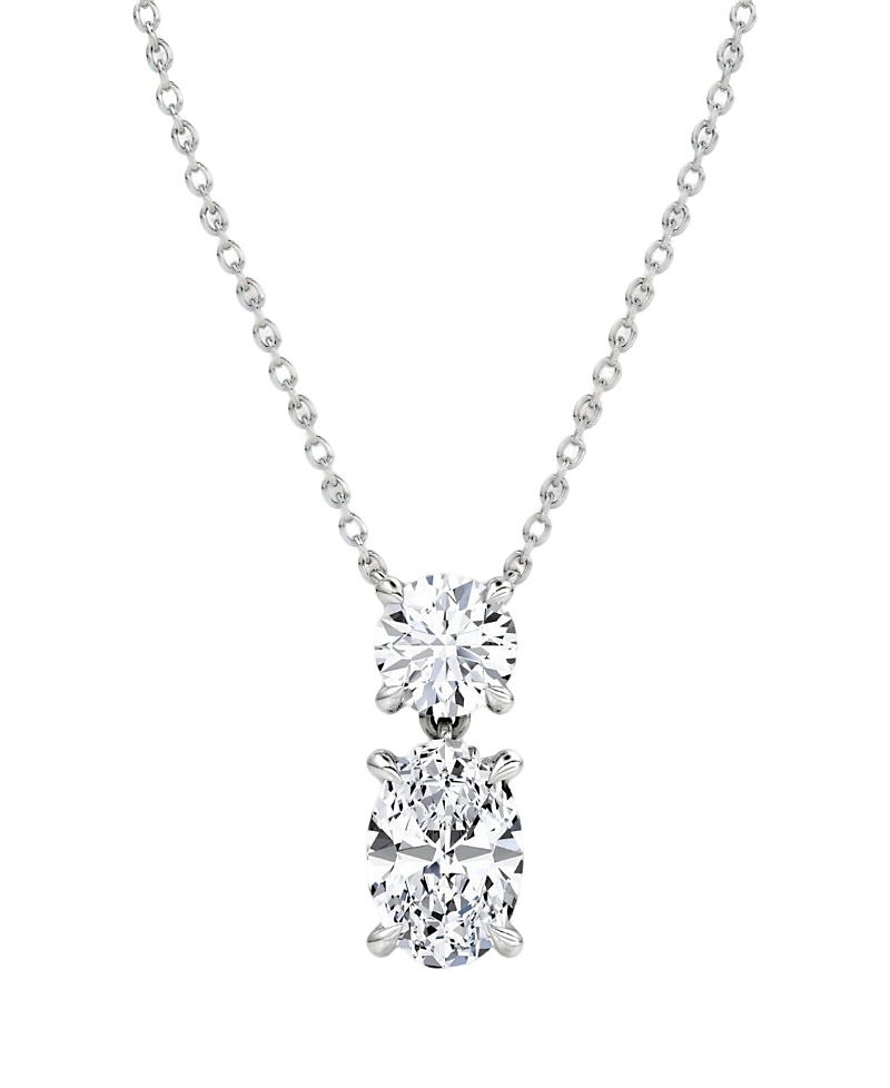 Vrai Signature Duo Drop Necklace in 14K White Gold, 3.0ctw Round Brilliant & Oval Lab Grown Diamonds