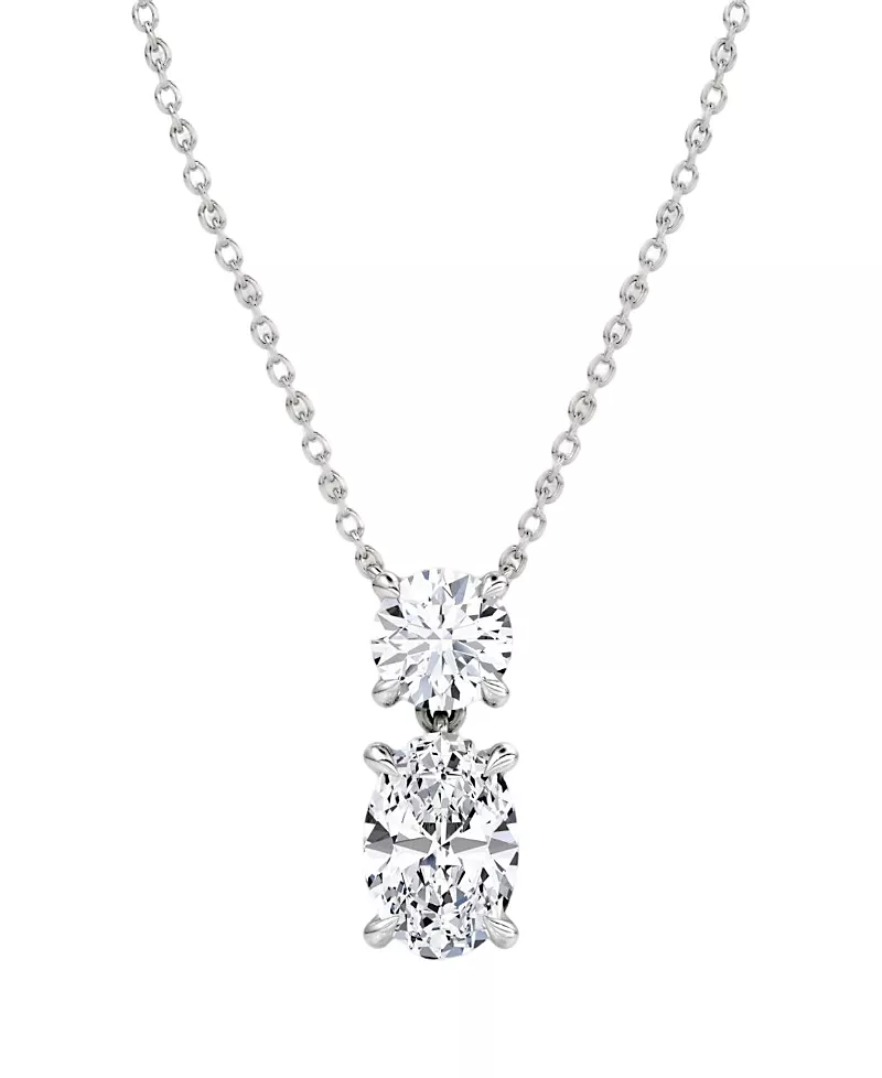 Vrai Signature Duo Drop Necklace in 14K White Gold, 3.0ctw Round Brilliant & Oval Lab Grown Diamonds