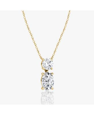  Signature Duo Drop Necklace in 14K White Gold, 3.0ctw Round Brilliant & Oval Lab Grown Diamonds