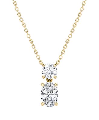 VRAI - Signature Duo Drop Necklace in 14K Yellow Gold, 1.5ctw Round Brilliant & Oval Lab Grown Diamonds