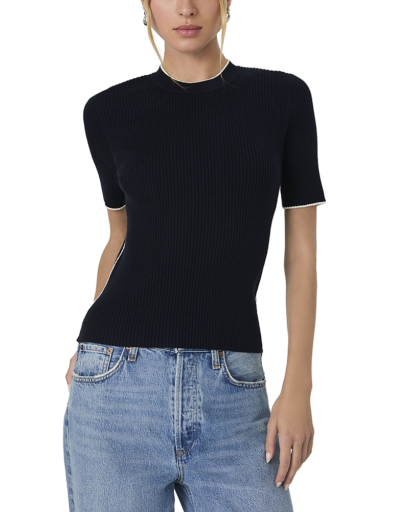 French Connection Mozza Short Sleeve Sweater In Marine Cream