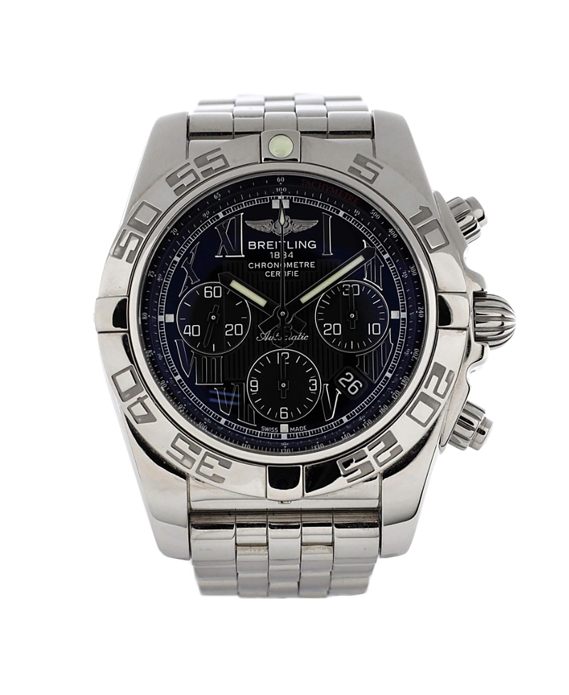 Pre-owned Pre-owned Breitling Breitling Chronomat Chronograph Automatic Watch In Stainless Steel 44mm In Dial Color: Black