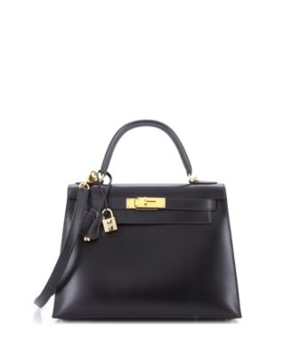 Pre-Owned HERMÈS - Kelly 28 Handbag Black Box Calf with Gold Hardware