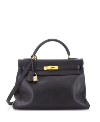 Pre-Owned Hermes Kelly 32 Handbag Black Gulliver with Gold Hardware