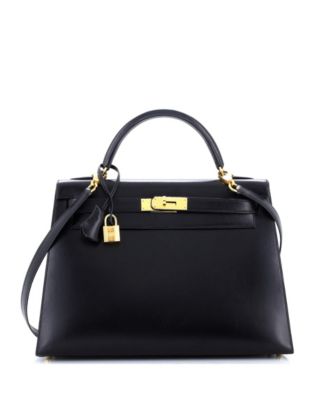 Pre-Owned HERMÈS - Kelly 32 Handbag Black Box Calf with Gold Hardware