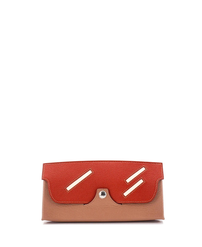 Pre-owned Pre-owned Hermes Hermes In-the-loop Wink Glasses Case Leather In Brown