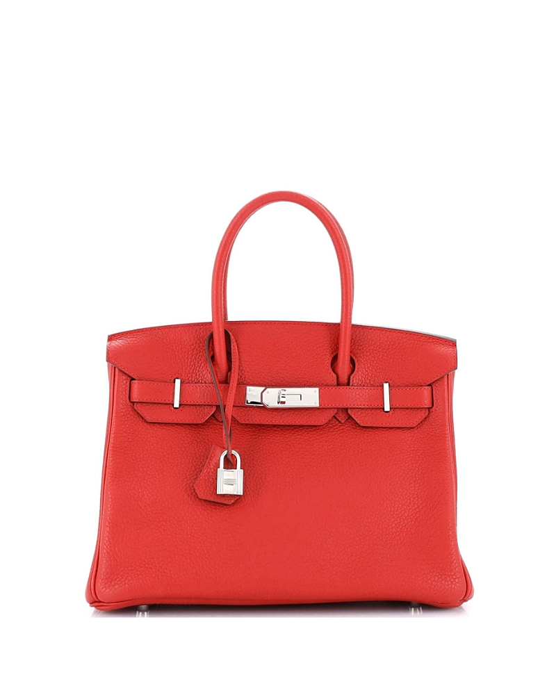 Pre-Owned Hermes Birkin 30 Handbag Red Clemence with Palladium Hardware