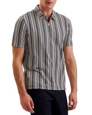 Ted Baker - Regular Fit Zip Up Short Sleeve Striped Polo