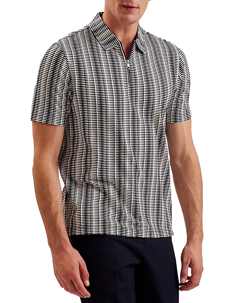 Ted Baker Regular Fit Zip Up Short Sleeve Striped Polo