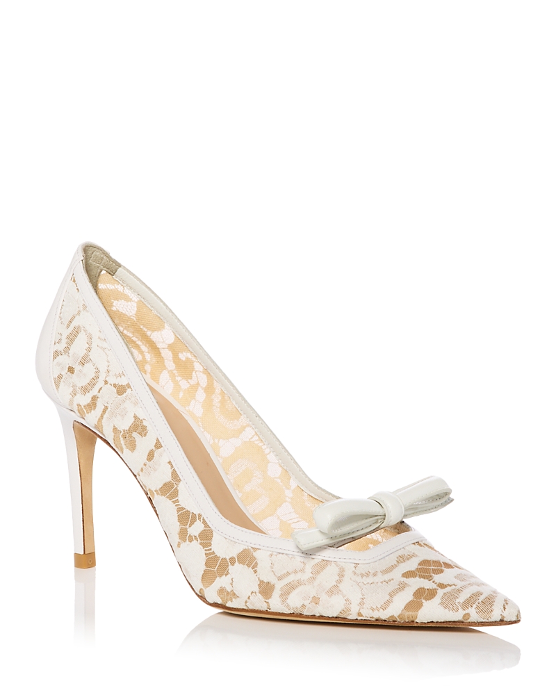 Stuart Weitzman Felicity Bow Pointed Toe Pump In White