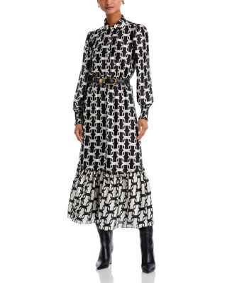 T Tahari - Smocked Long Sleeve Dress