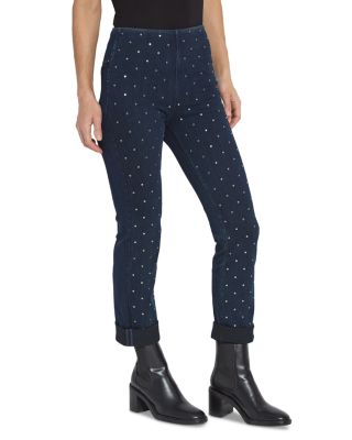 Studded High Rise Boyfriend Jeans in Indigo