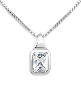 AQUA - Emerald Cut Cubic Zirconia Pendant Necklace in Sterling Silver, 16-18" - Exclusive