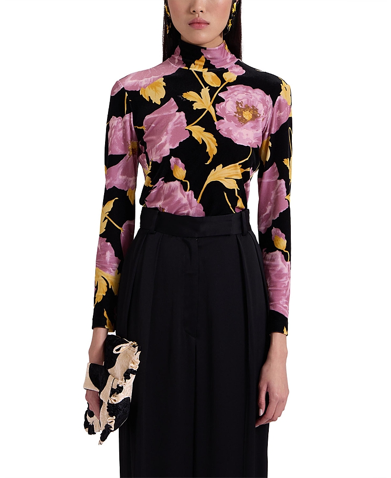 La Doublej Floral Turtleneck Top In Sylph Black