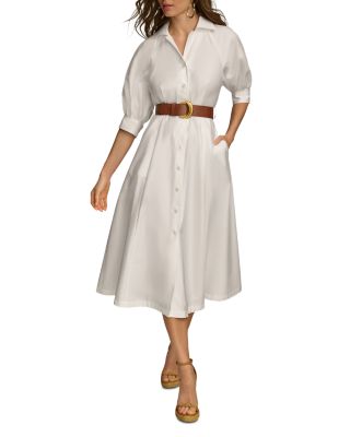 Belted A Line Midi Satin Dress