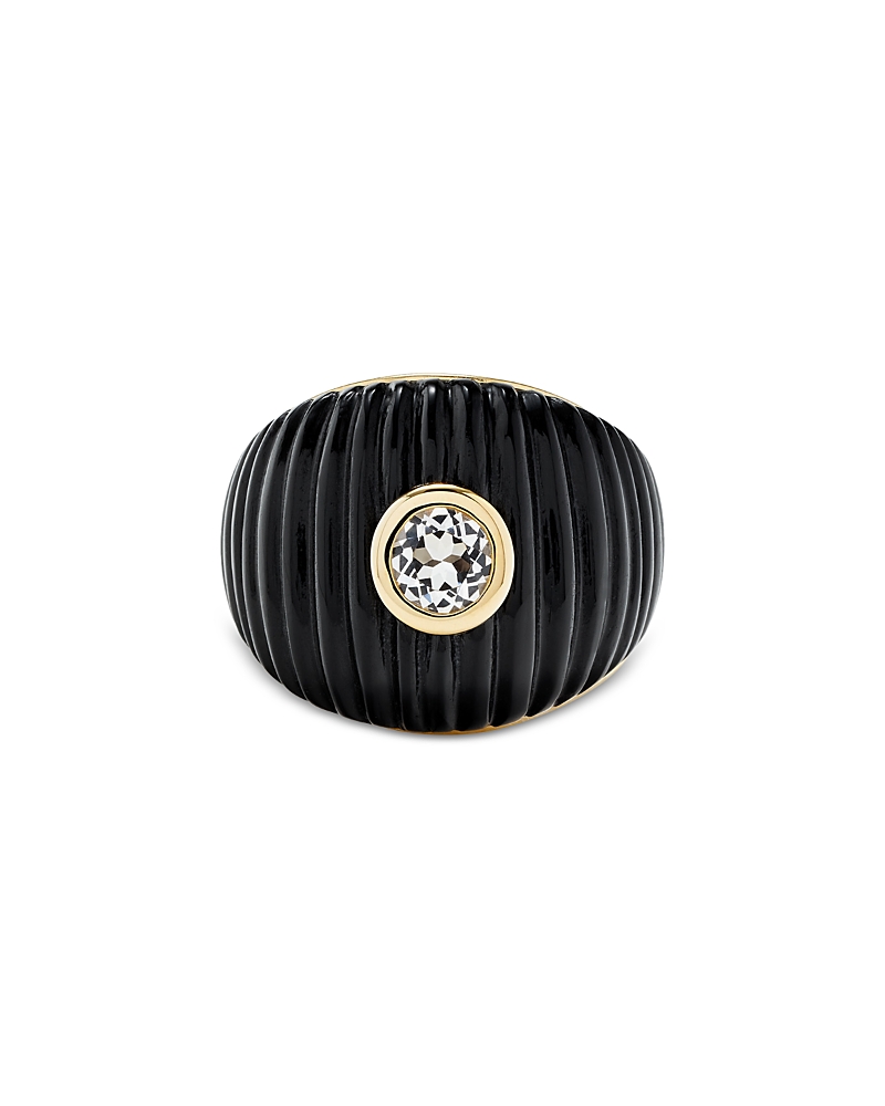 Yvonne Léon 9k Yellow Gold Onyx & White Topaz Maxi Ring In Black/gold