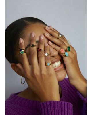 9K Yellow Gold Diamond & Malachite Heart Signet Ring