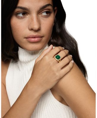 Albion&reg; Ring in 18K Yellow Gold with Malachite and Diamonds, 11mm