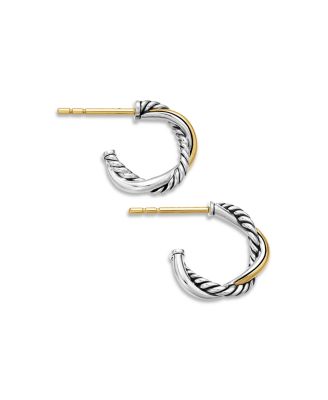 Petite Infinity Huggie Hoop Earrings in Sterling Silver with 14K Yellow Gold
