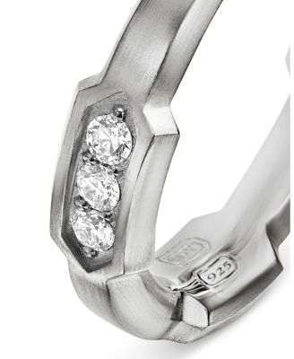 Men's Hex Station Band Ring in Sterling Silver with Diamonds, 6mm