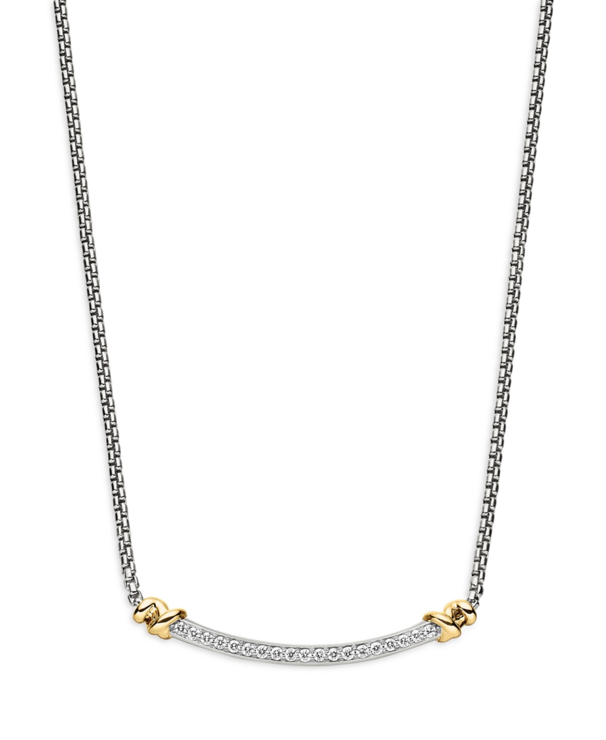 Sterling Silver Petite Helena Station Necklace with 18K Yellow Gold & Diamonds, 17"