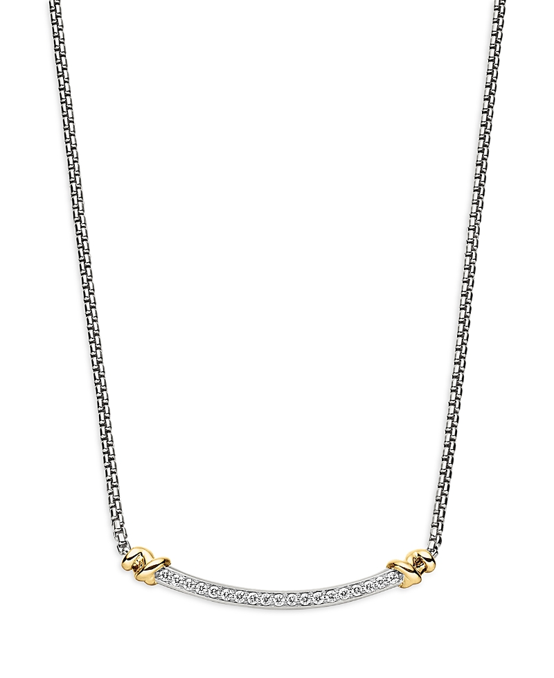 David Yurman Sterling Silver Petite Helena Station Necklace with 18K Yellow Gold & Diamonds, 17