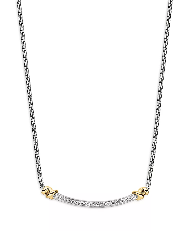 David Yurman Sterling Silver Petite Helena Station Necklace with 18K Yellow Gold & Diamonds, 17