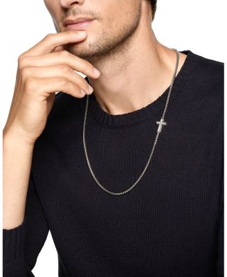 Cross Station Necklace in Sterling Silver with Diamonds, 5mm