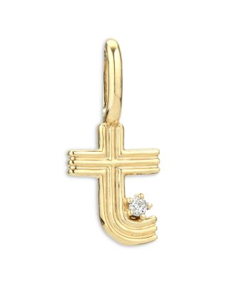 9K Yellow Gold Diamond Groovy Initial Charm Pendant