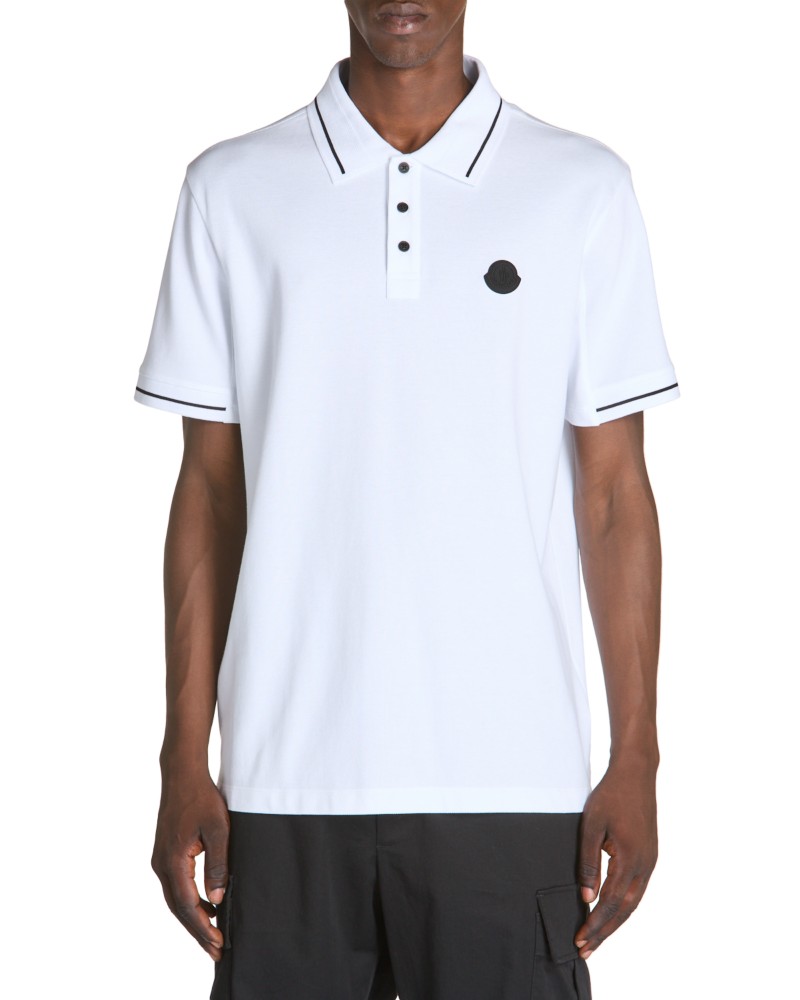 Moncler Cotton Logo Patch Tipped Polo Shirt in White
