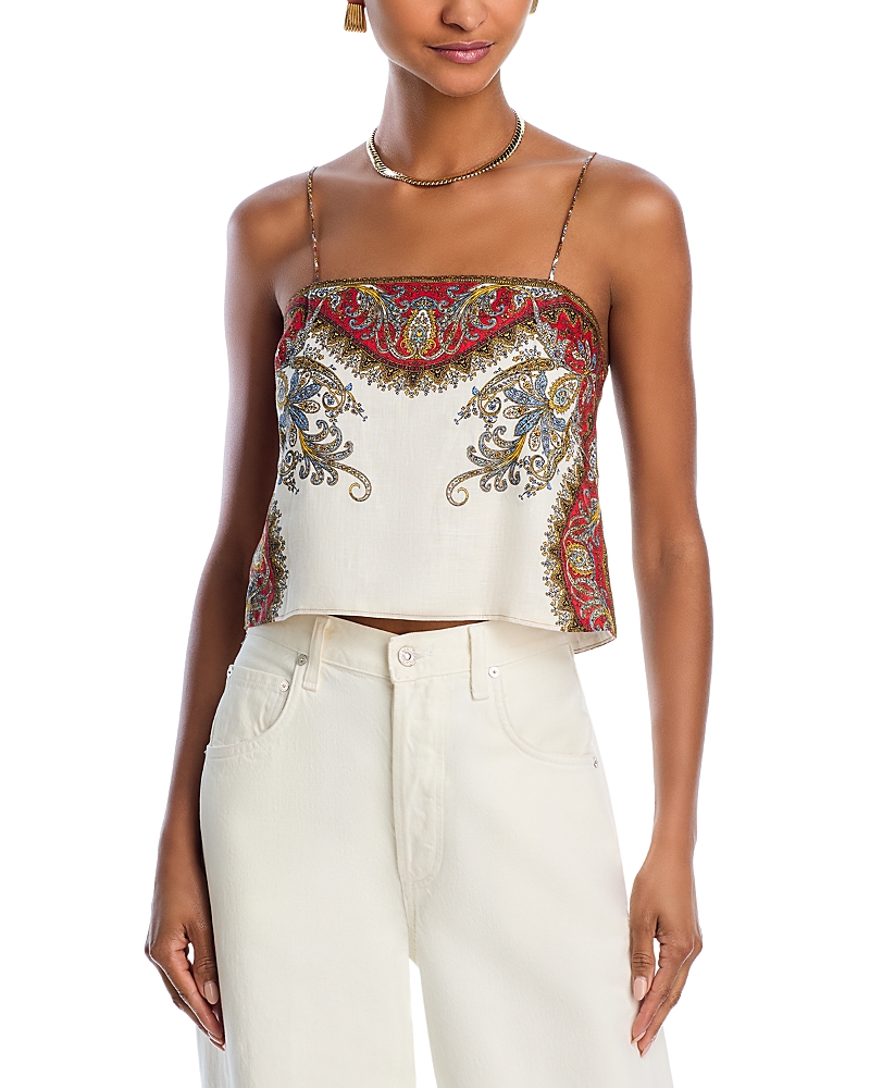 Veronica Beard Rhea Paisley Cropped Tank Top In Dove Red Multi