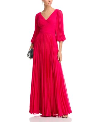 Chiffon Pleated V Neck Gown