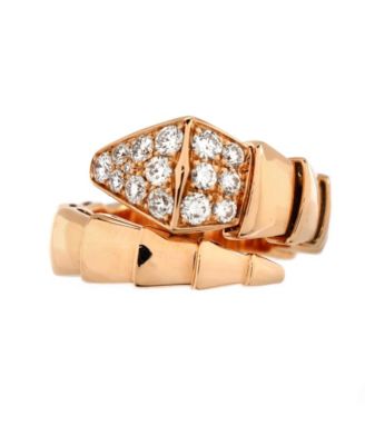 Pre-Owned Bvlgari Wide Serpenti Viper One-Coil Ring 18K Rose Gold with Diamonds
