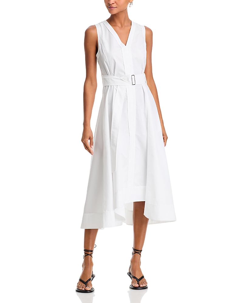 3.1 Phillip Lim Sleeveless Belted Cotton Blend Midi Dress In White
