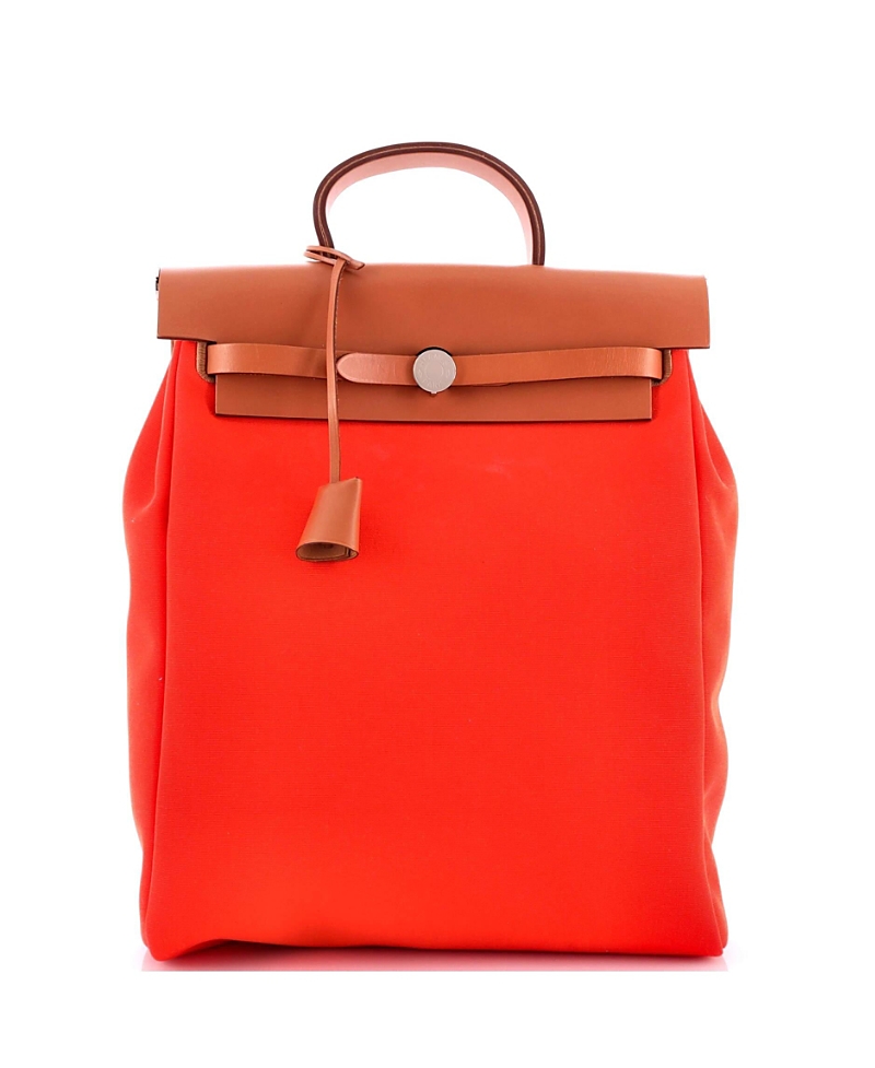 Pre-owned Pre-owned Hermes Hermes Herbag A Dos Zip Backpack Toile And Leather In Orange/ Brown
