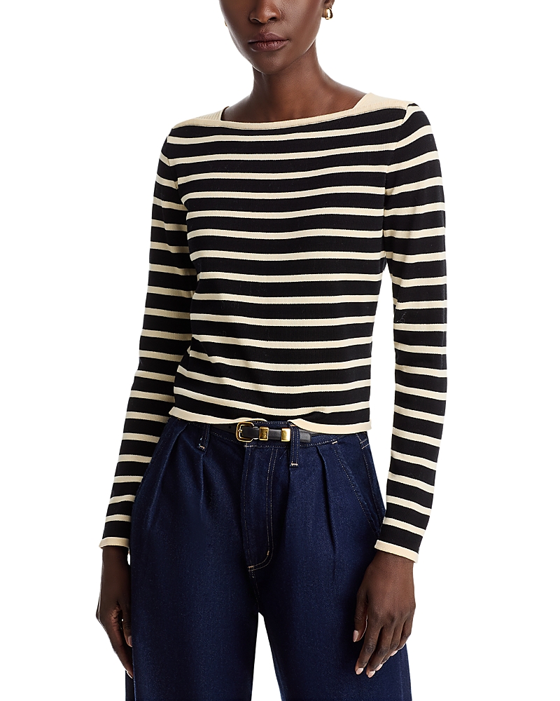 Frame Stripe Square Neck Cotton Sweater In Black Multi