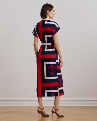 Ralph Lauren Anchor Print Belted Crepe Shirt Dress