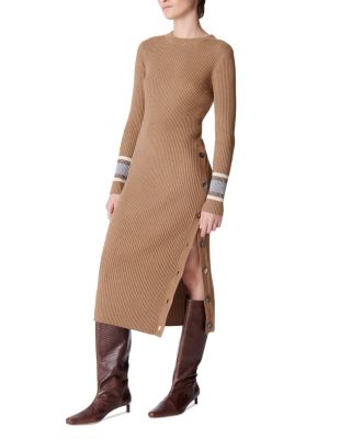 Dagmar Rib Knit Button Slit Sweater Dress