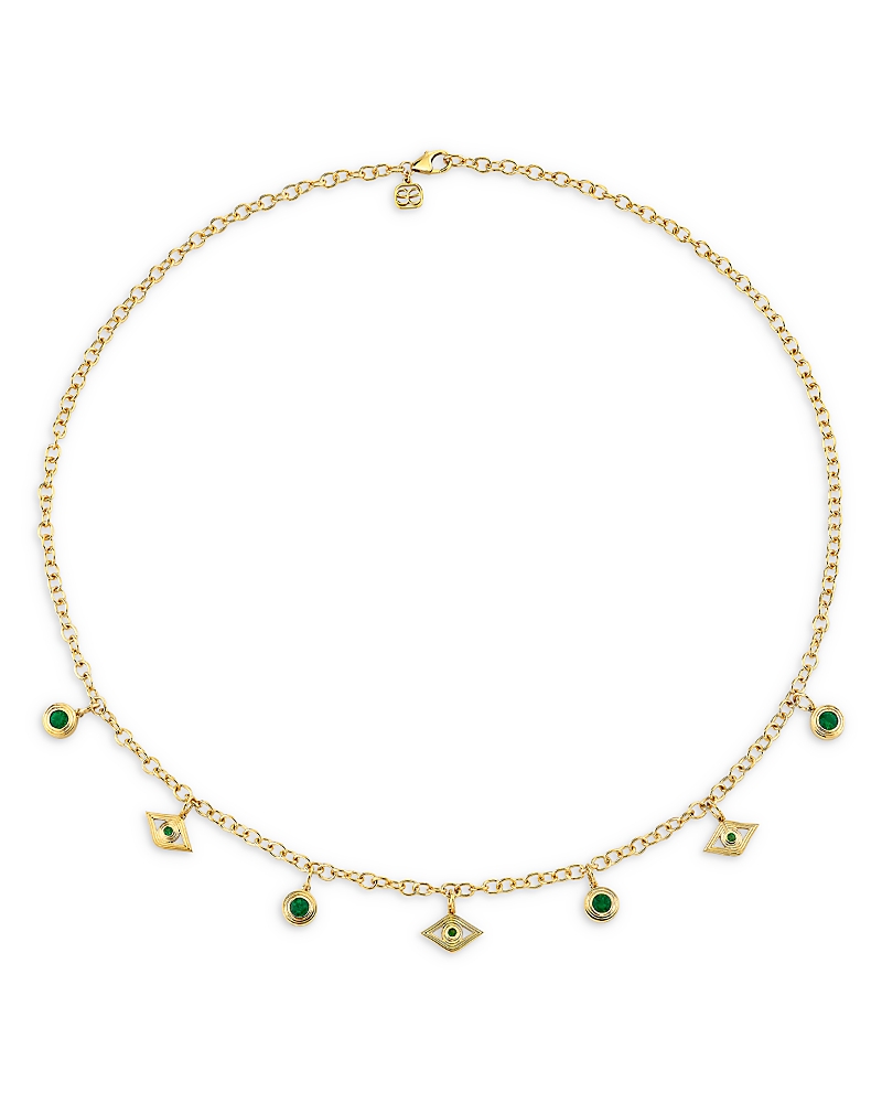 Sydney Evan 14K Yellow Gold Emerald Evil Eye & Bezel Drop Collar Necklace, 18