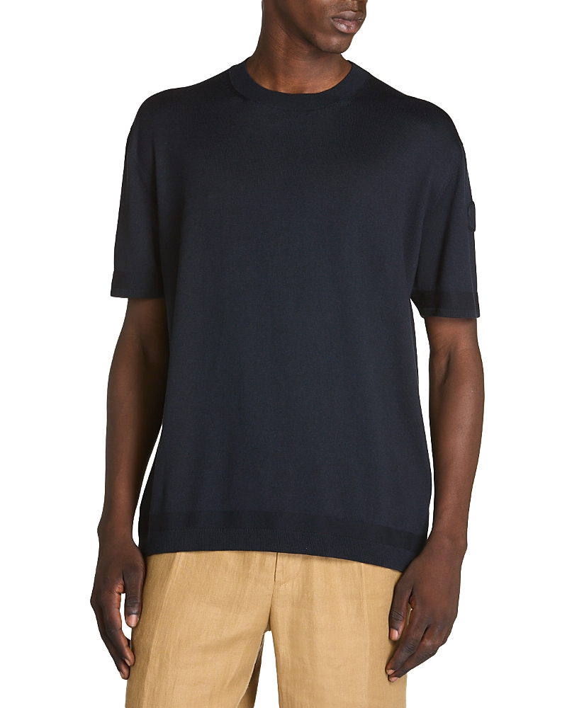 Moncler Silk And Cotton Sweater With Logo Patch In Navy