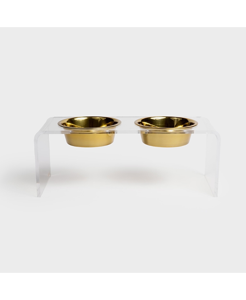 Hiddin Medium Clear Double Bowl Pet Feeder, 2 Quart Bowls