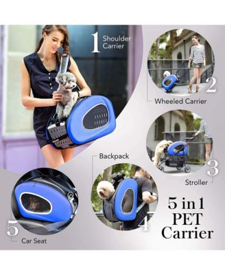  5-in-1 Pet Carrier with Backpack, Pet Carrier Stroller, Shoulder Strap, Carriers with Wheels for Dogs and Cats