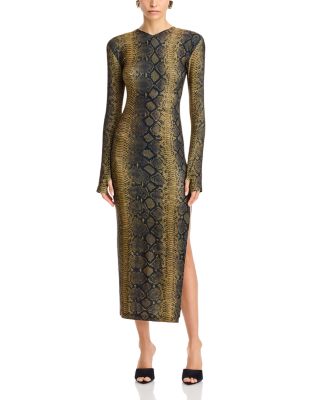Norma Kamali - Long Sleeved Shoulder Pad Side Slit Gown