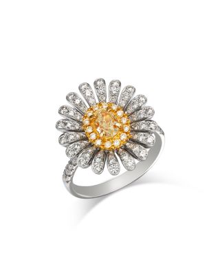 Bloomingdale's Fine Collection - Yellow & White Gold Diamond Flower Statement Ring in 18K Yellow & White Gold, 1.50 ct. t.w.