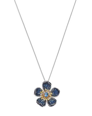 Bloomingdale's Fine Collection Sapphire & Diamond Flower Pendant Necklace in 14K Yellow & White Gold, 18