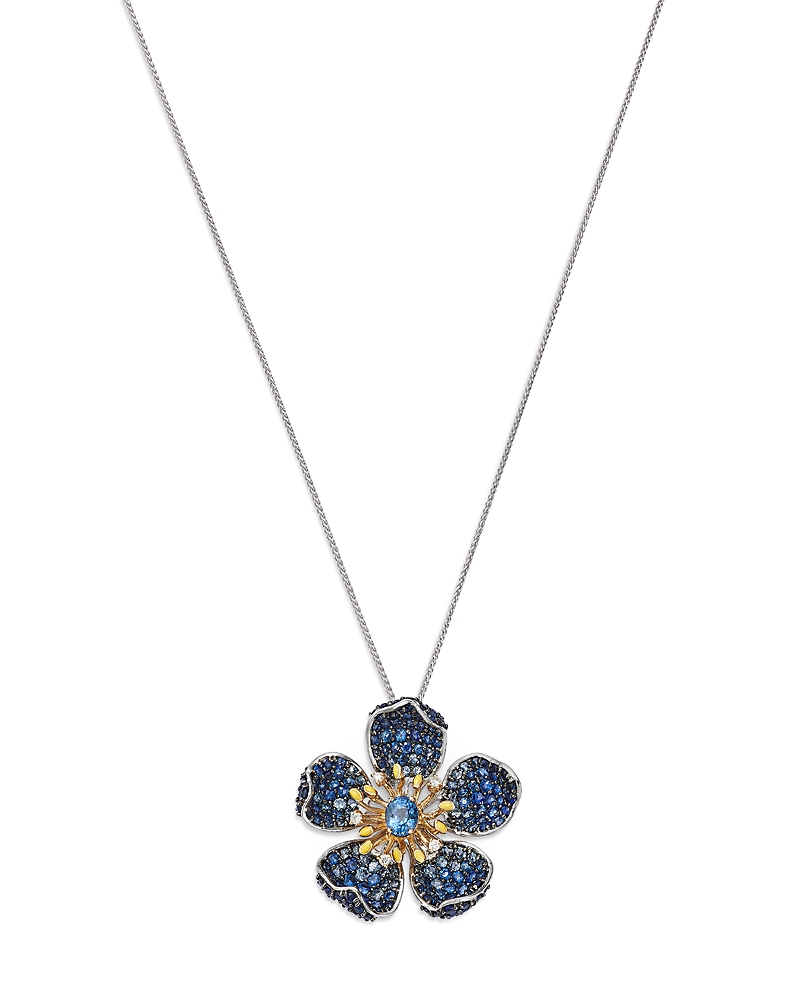 Bloomingdale's Fine Collection Sapphire & Diamond Flower Pendant Necklace